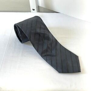 Armani Collezioni Tie Gray Striped Silk Linen Blend Made in Italy Sateen Finish